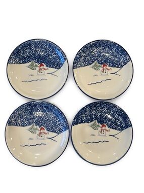 Four Retired Thomson Pottery Snowman Salad Plates